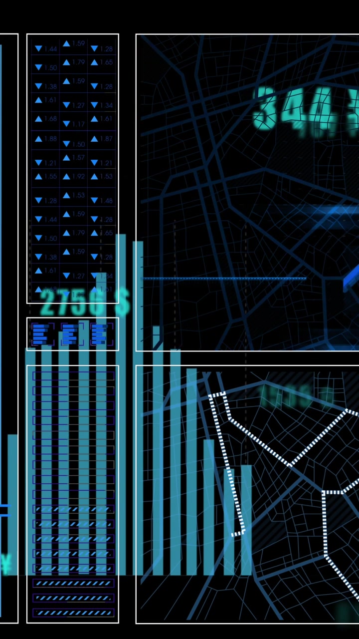 The video depicts various graphs and financial data being processed on a black background