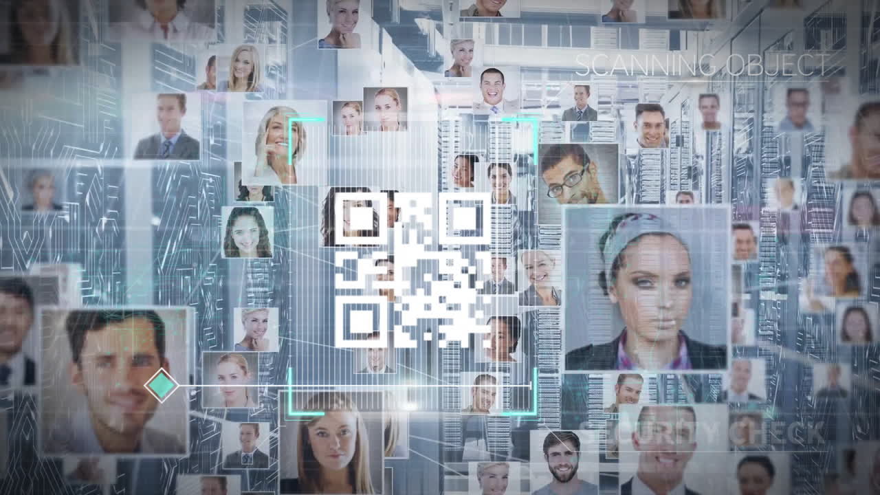 animación del código qr con fotos y procesamiento de datos a través de servidores informáticos