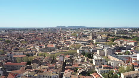 slow aerial drone shot beaux arts neighbourhood with montpellier city center
