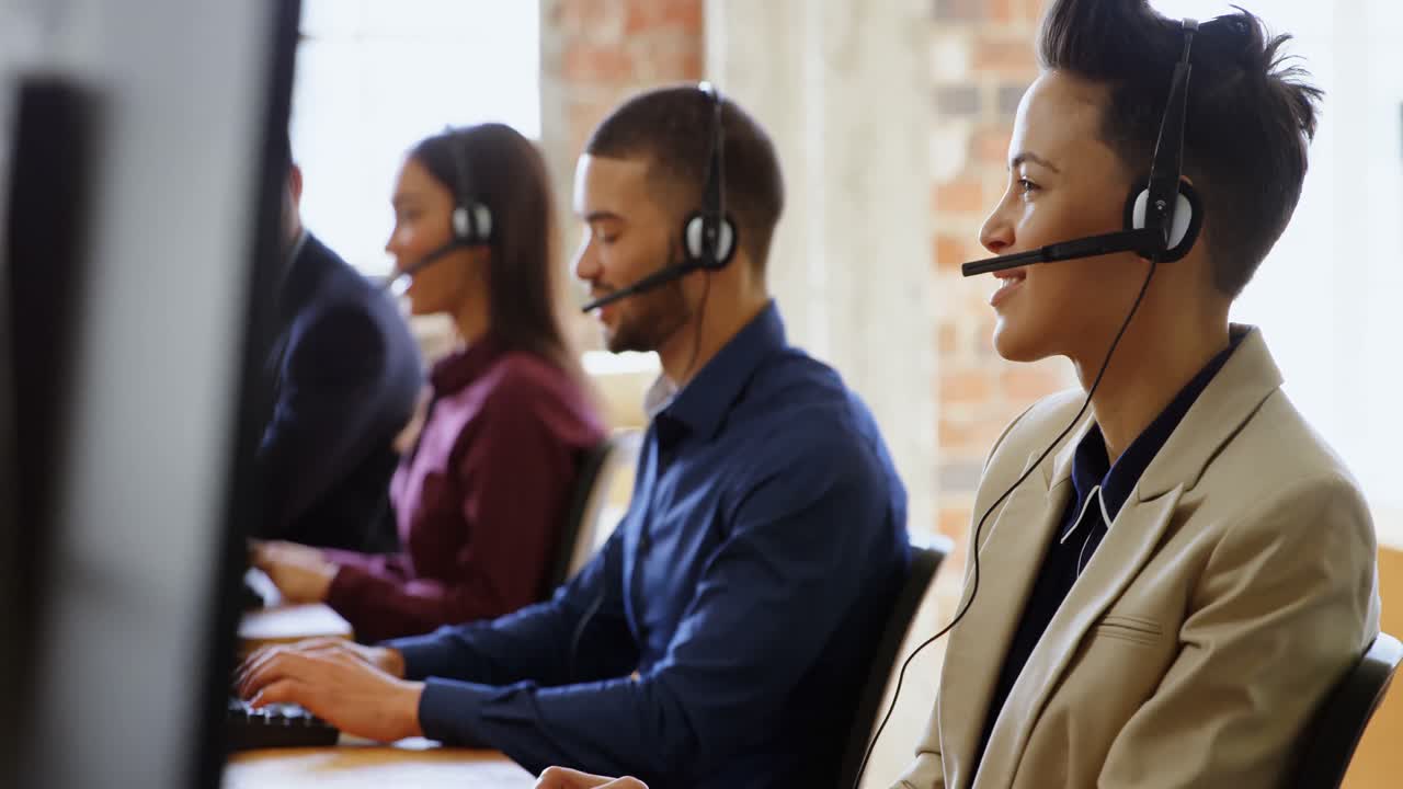 Executives working at desk in office 4k