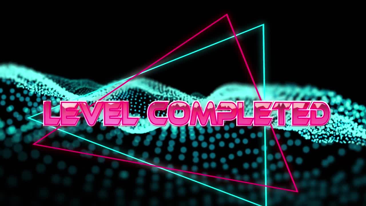 기하학적 움직이는 모양과 파도를 통해 완성된 레벨의 애니메이션