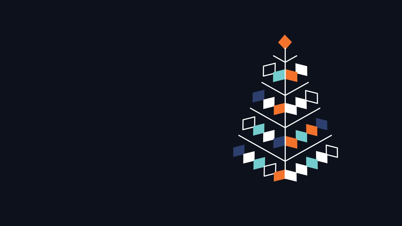 video en 4k de la caricatura de la guirlanda del árbol de navidad en fondo negro.