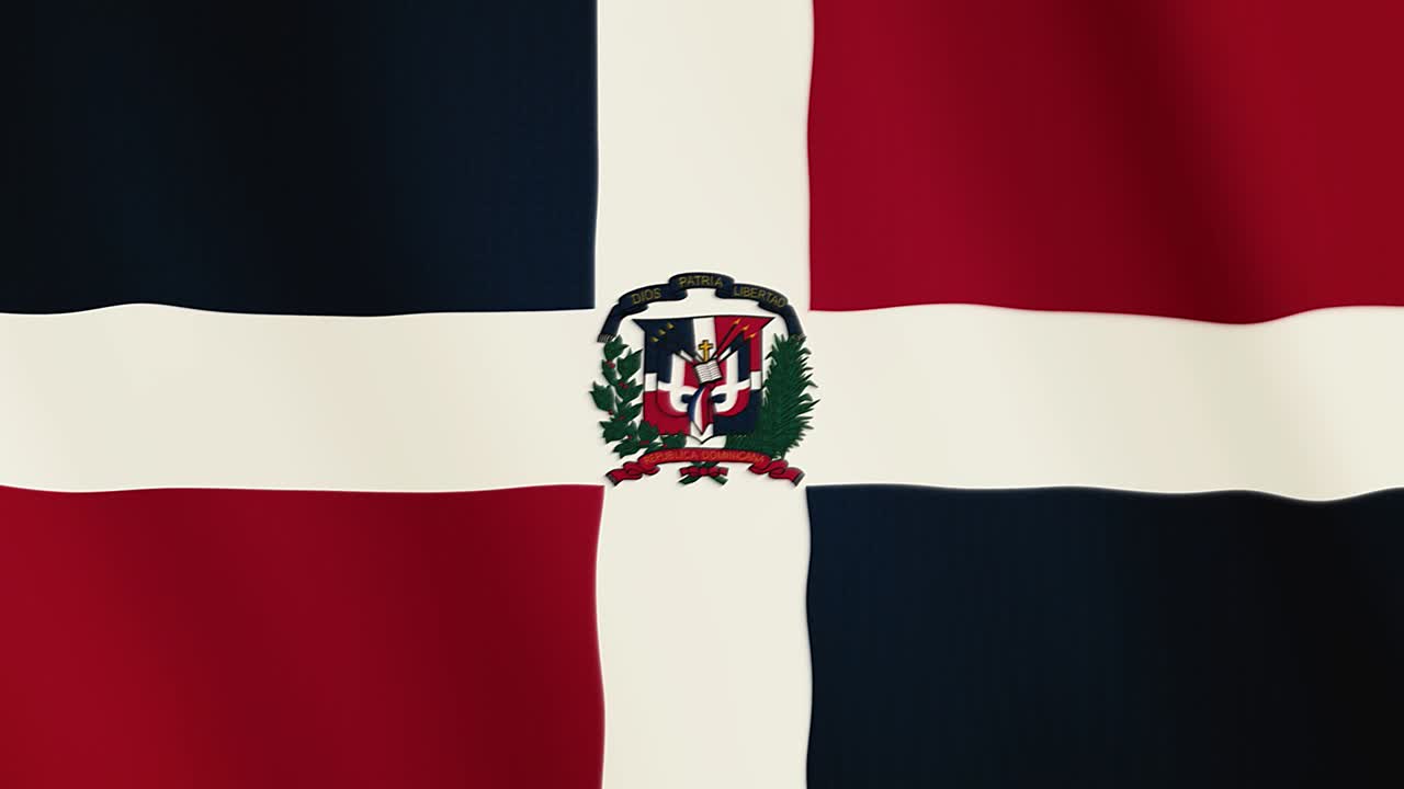 Animação da bandeira da República Dominicana tremulando. Tela Cheia. Símbolo do país