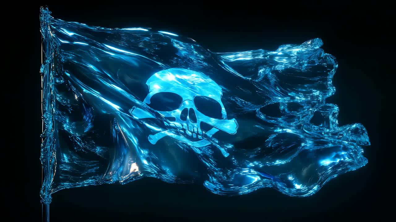 Waving Pirate Flag with Skull and Crossbones