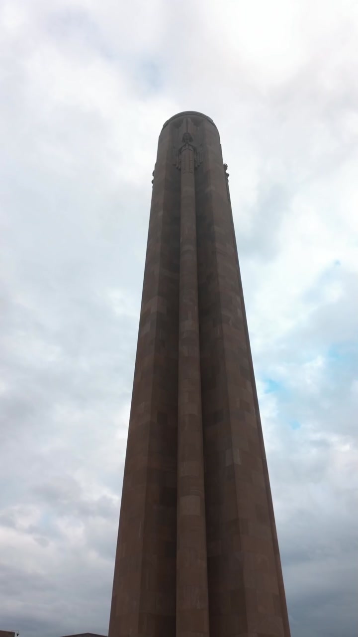 The towering Liberty Memorial in Kansas City, Missouri, reaching up to the sky above the WW1 Museum.