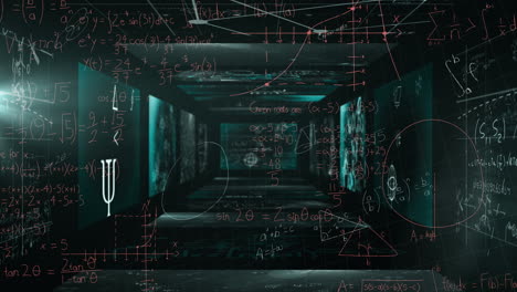 mathematical equations floating against screens with mathematical symbols on green background