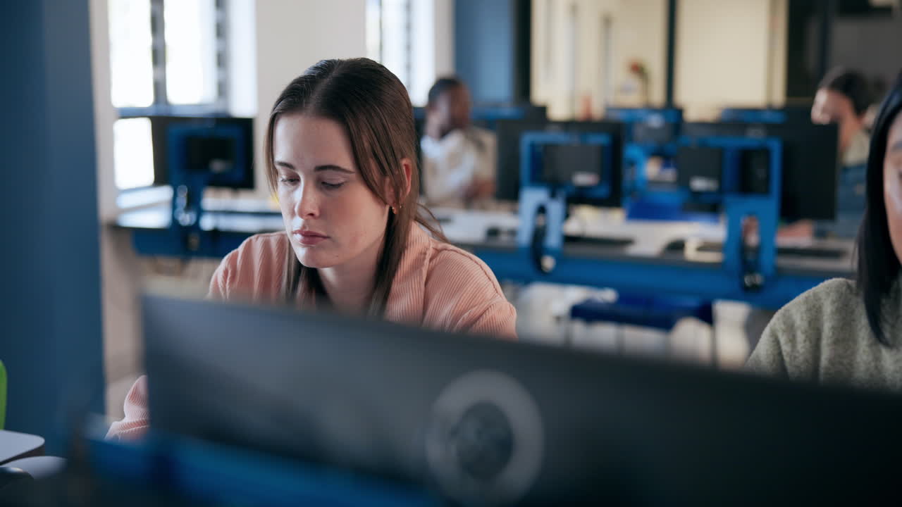 Woman working in a computer lab