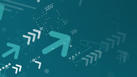 diagonal upward movement of arrows, pointers and geometric shapes on blue background. dynamic technical business looped animation.