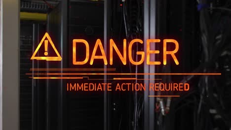 animation of danger text banner against close up of a computer server