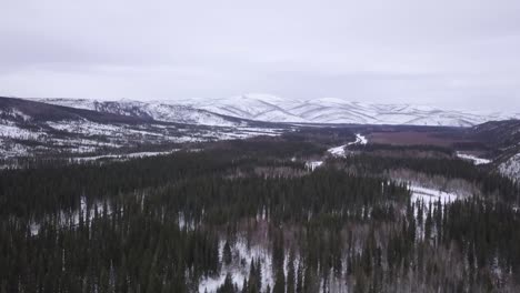 slow aerial wide pushin across alaska wilderness in the winter, chena hot springs road