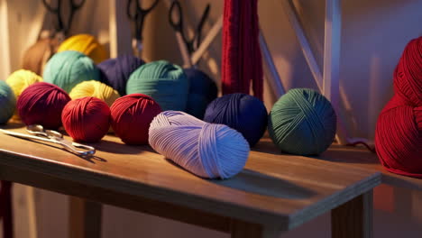 cozy knitting nook with colorful yarns