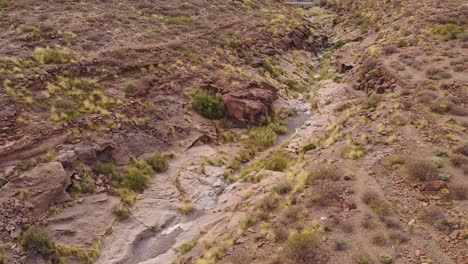 Dried-river,-Tenerife,-aerial-orbital