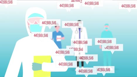 animation of bubble speeches with numbers increasing with medical workers