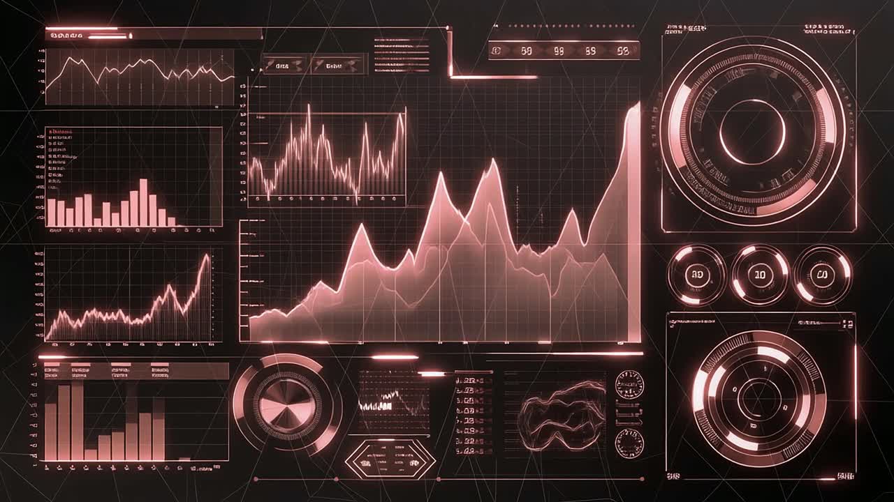 Red Futuristic Digital Interface with Dynamic Data Graphs
