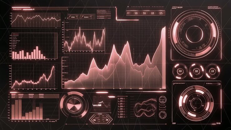 Red Futuristic Digital Interface with Dynamic Data Graphs