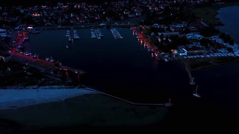 beautiful night color sky, sunset by the baltic sea, jastarnia, poland. harbor. aerial view