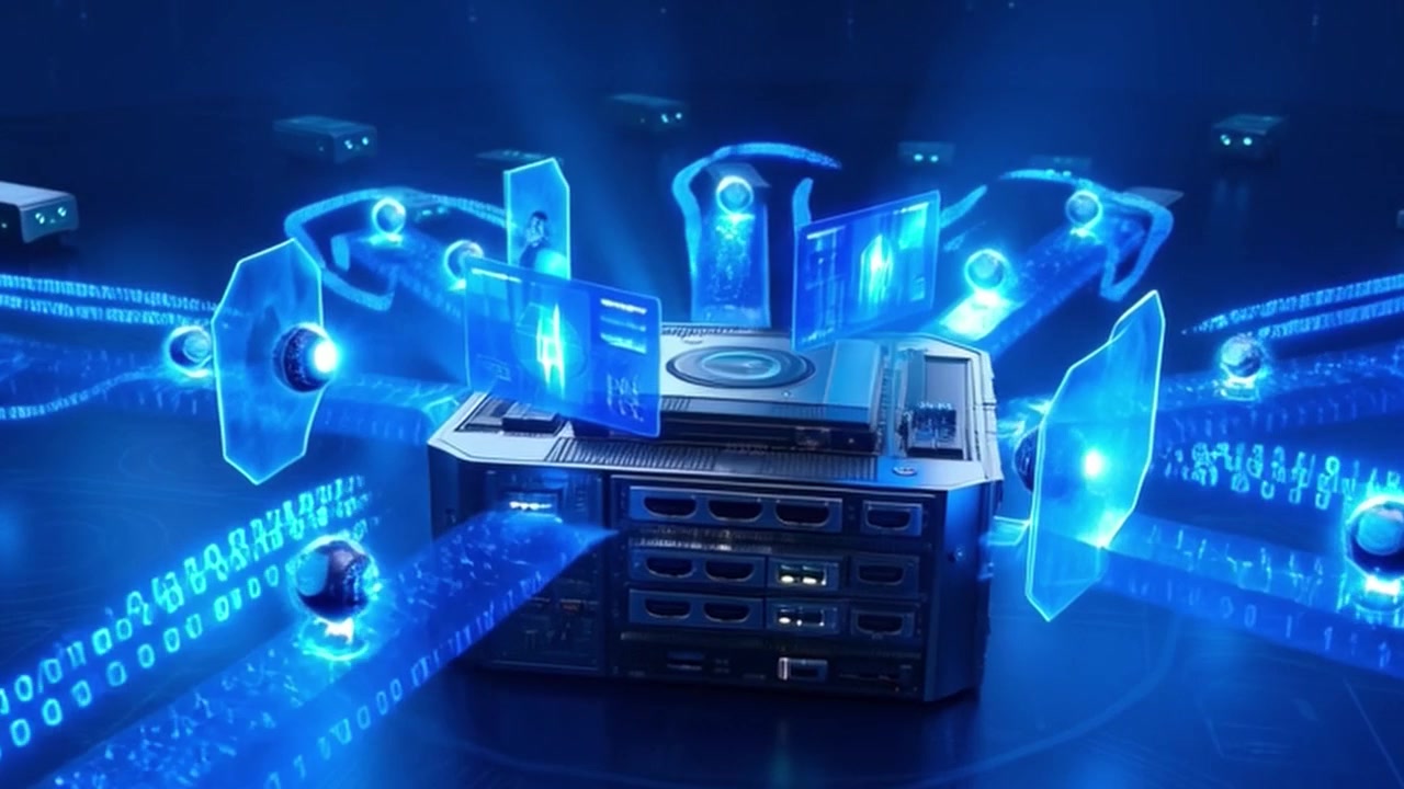 Central Server Processing Data Streams in Futuristic Digital Environment