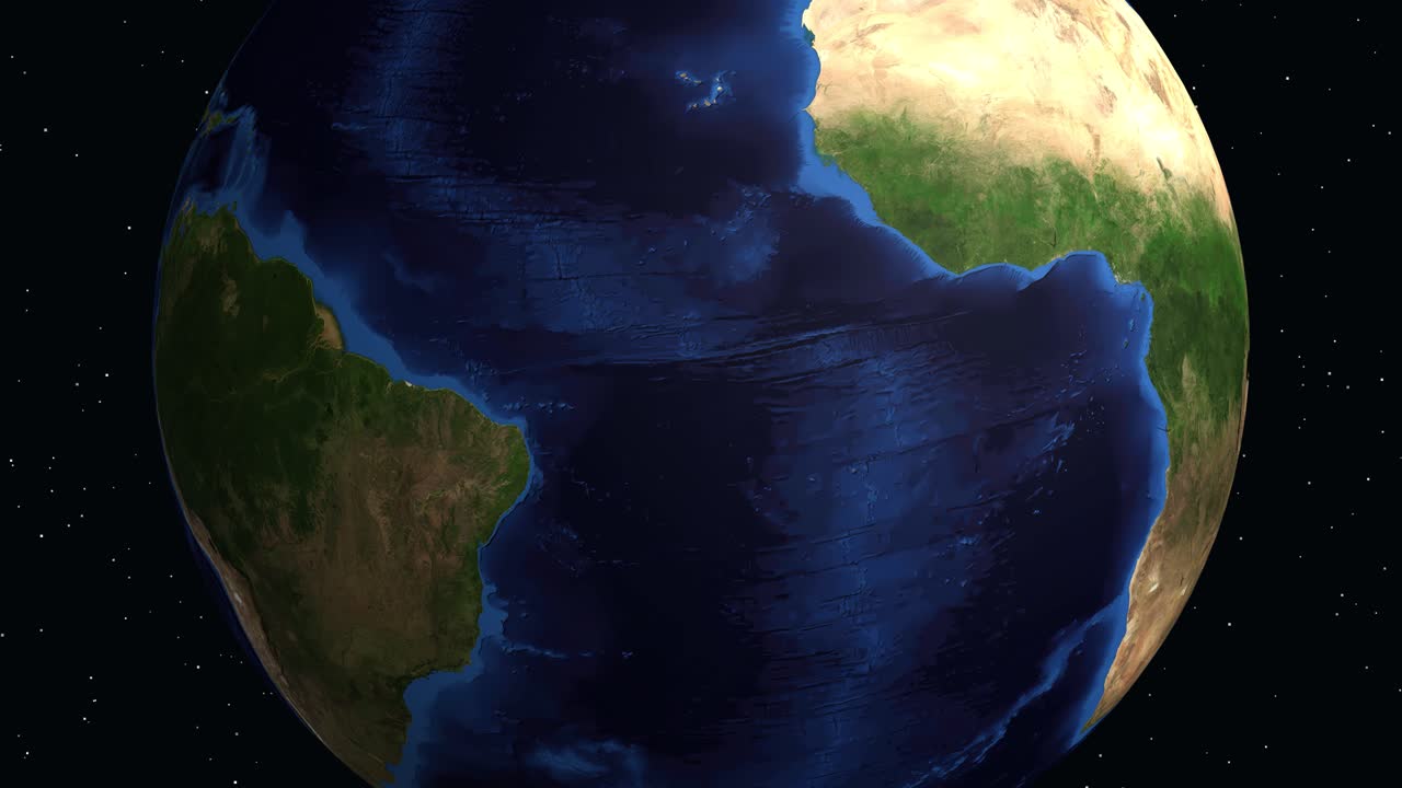Un globo digitale ruota e zooma su Mossoró, Brasile, visualizzando specifiche informazioni demografiche regionali