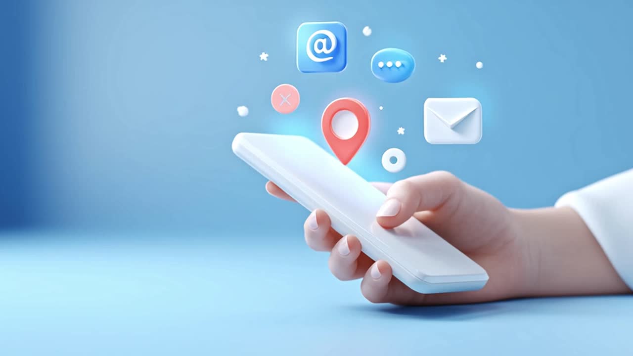 teléfono móvil con iconos de comunicación