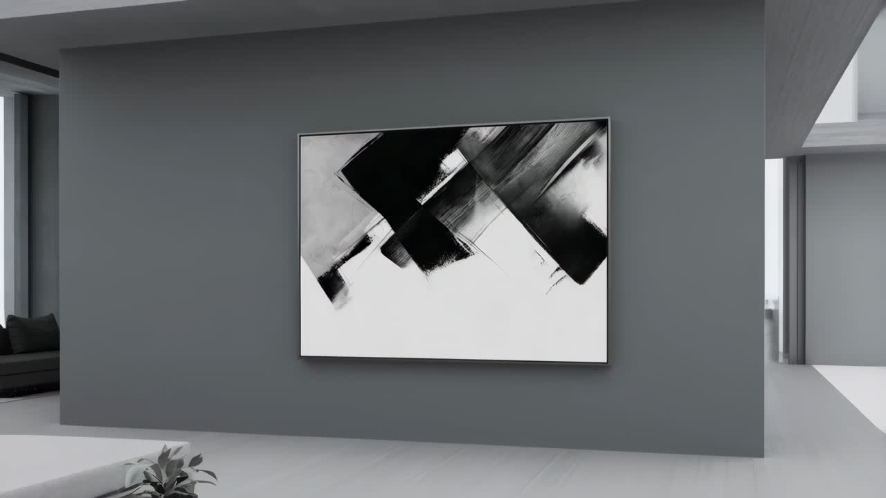 Abstract Black and White Painting in a Modern Interior