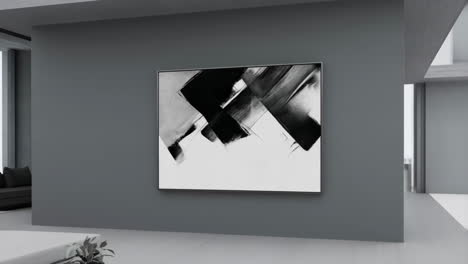 abstract black and white painting in a modern interior