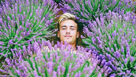 man relaxing in a lavender field