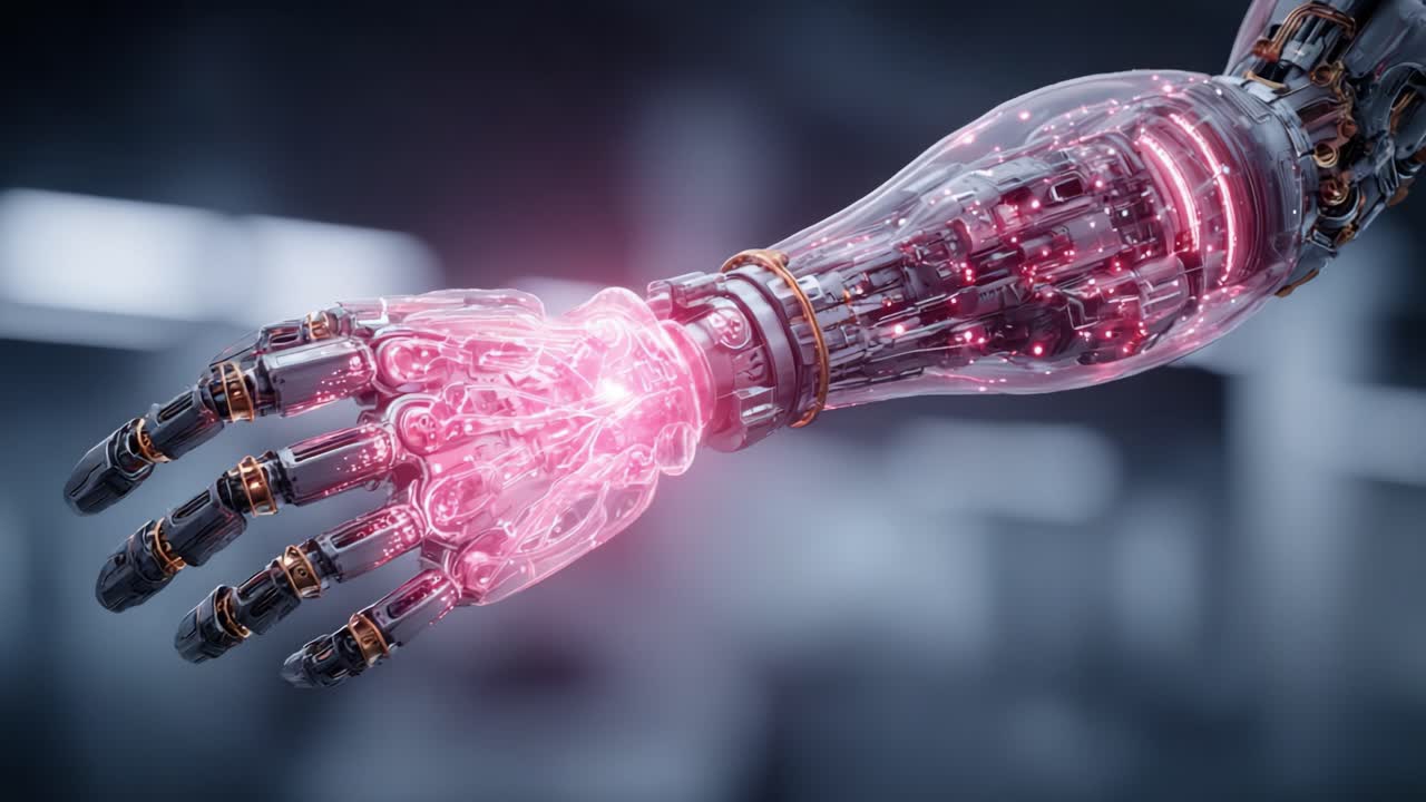 Futuristic Robotic Arm Showcasing Advanced Technology with Intricate Mechanical Structures and Glowing Energy Elements Captured in Stunning Detail