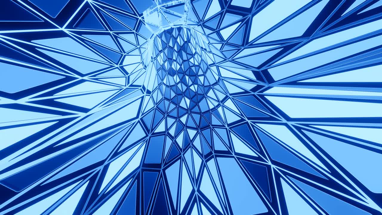 Hypnotic endless rotating tunnel with pattern of square neon lights. Abstract seamless warp tunnel animation. 3D blue sci-fi VJ loop motion graphics background, flight through the luminous corridor