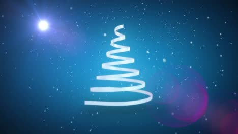 animación del árbol de navidad y la nieve cayendo sobre un fondo azul