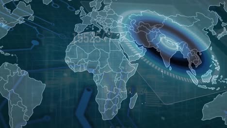 Animación-Del-Escaneo-Del-Alcance-Sobre-Procesamiento-De-Datos-Y-Mapa-Mundial