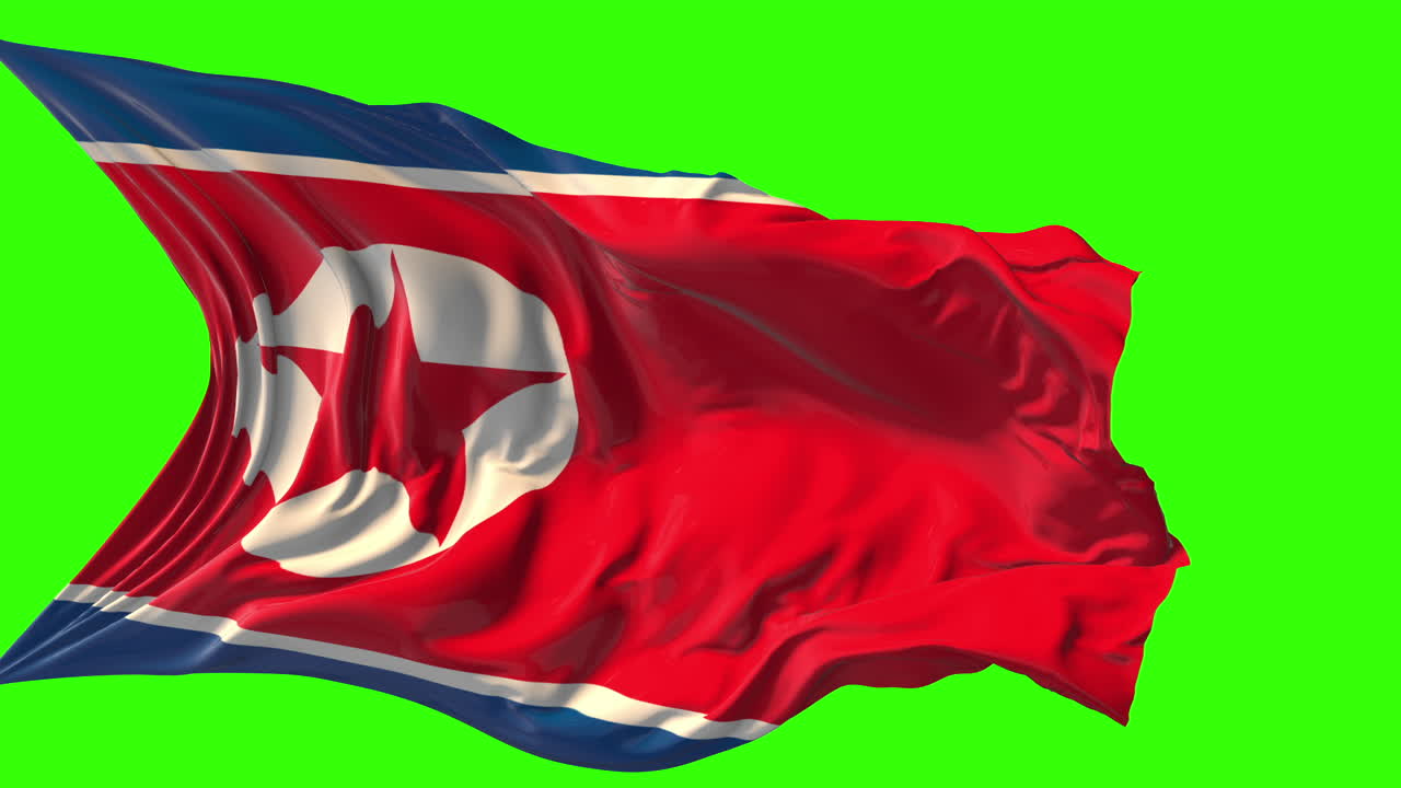 North Korean Flag Waving on Green Screen