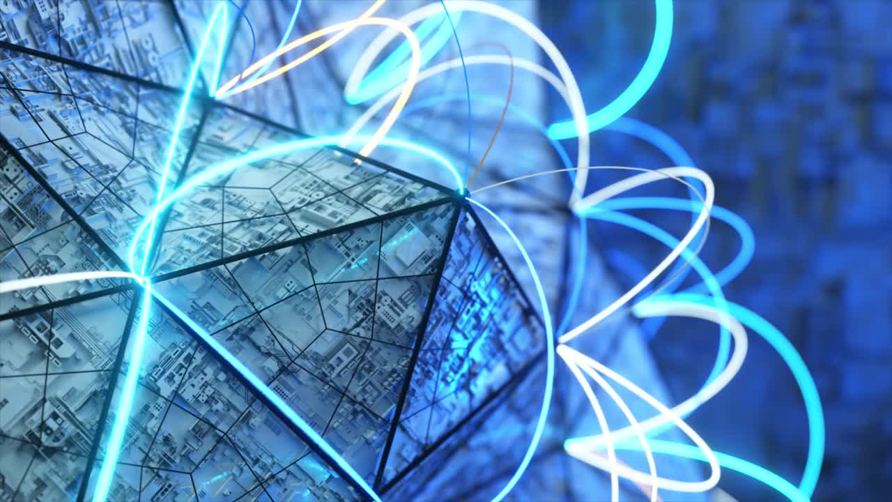 Futuristic Geometric Structure with Glowing Lines