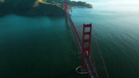 Magnificent-Architectural-Design-Of-The-Golden-Gate-Bridge-In-San-Francisco,-California---Aerial-shot