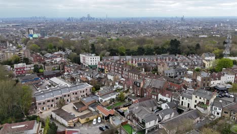 panning drone aerial streets and roads highgate north london uk