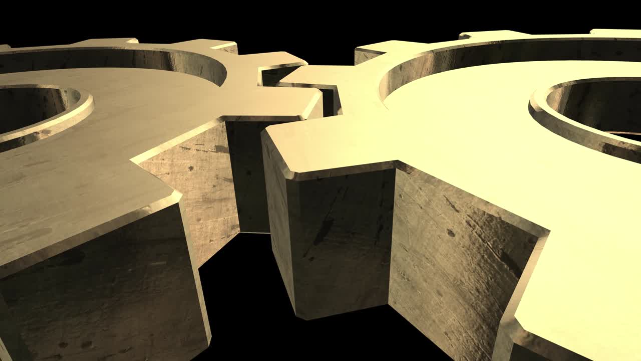 los lados del engranaje giran. fondo negro. cerca. canal alfa