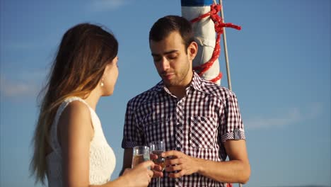 couple celebrating on a boat