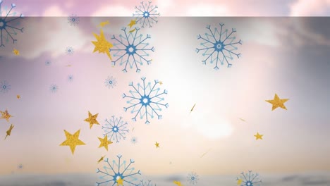 Animación-De-Nieve-Cayendo-Sobre-Estrellas-Navideñas.