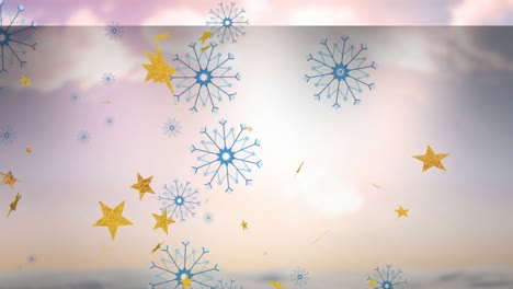 animation of snow falling over christmas stars