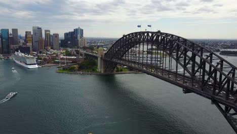 Tráfico-En-El-Puente-Del-Puerto-De-Sydney-Y-El-Distrito-Central-De-Negocios-De-Sydney---Australia