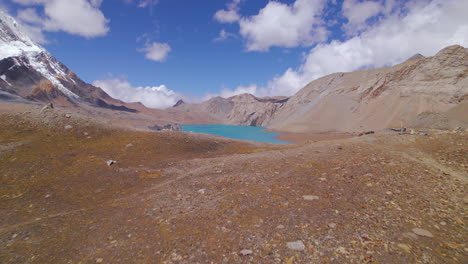 landscape at annapurna region nepal drone shot reveals world's highest altitude lake tilicho in manang