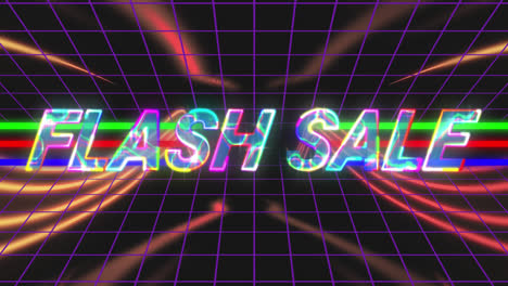 animation of flash sale and neon lines on black background