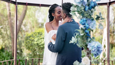 Black-couple,-wedding-and-kiss-for-love