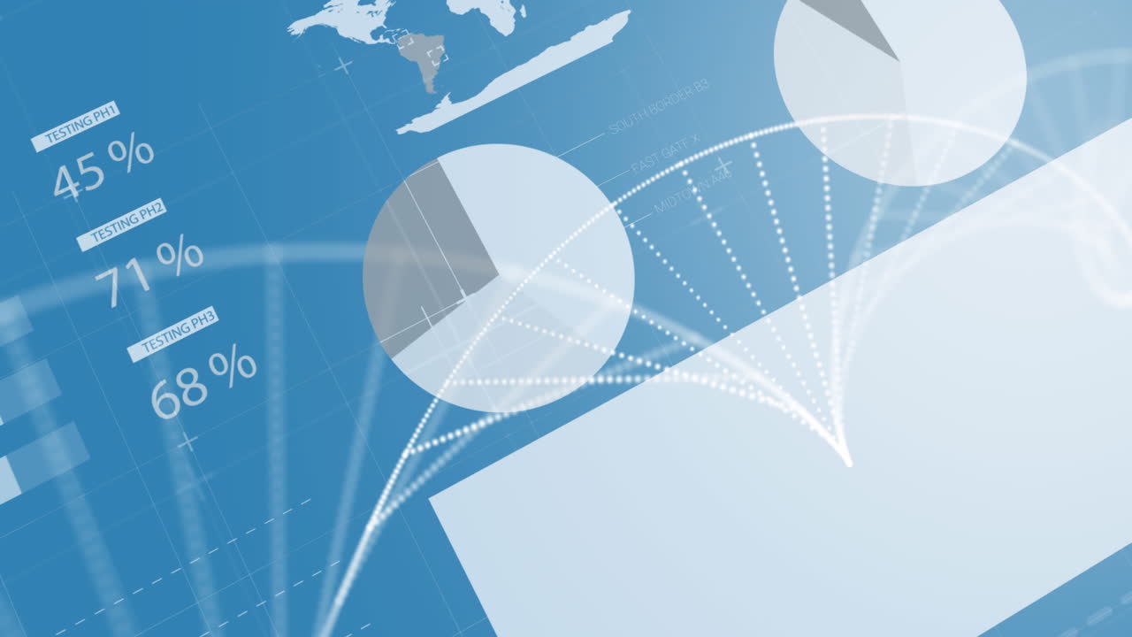 파란색 배경 위의 데이터 처리 및 dna  ⁇ 의 애니메이션