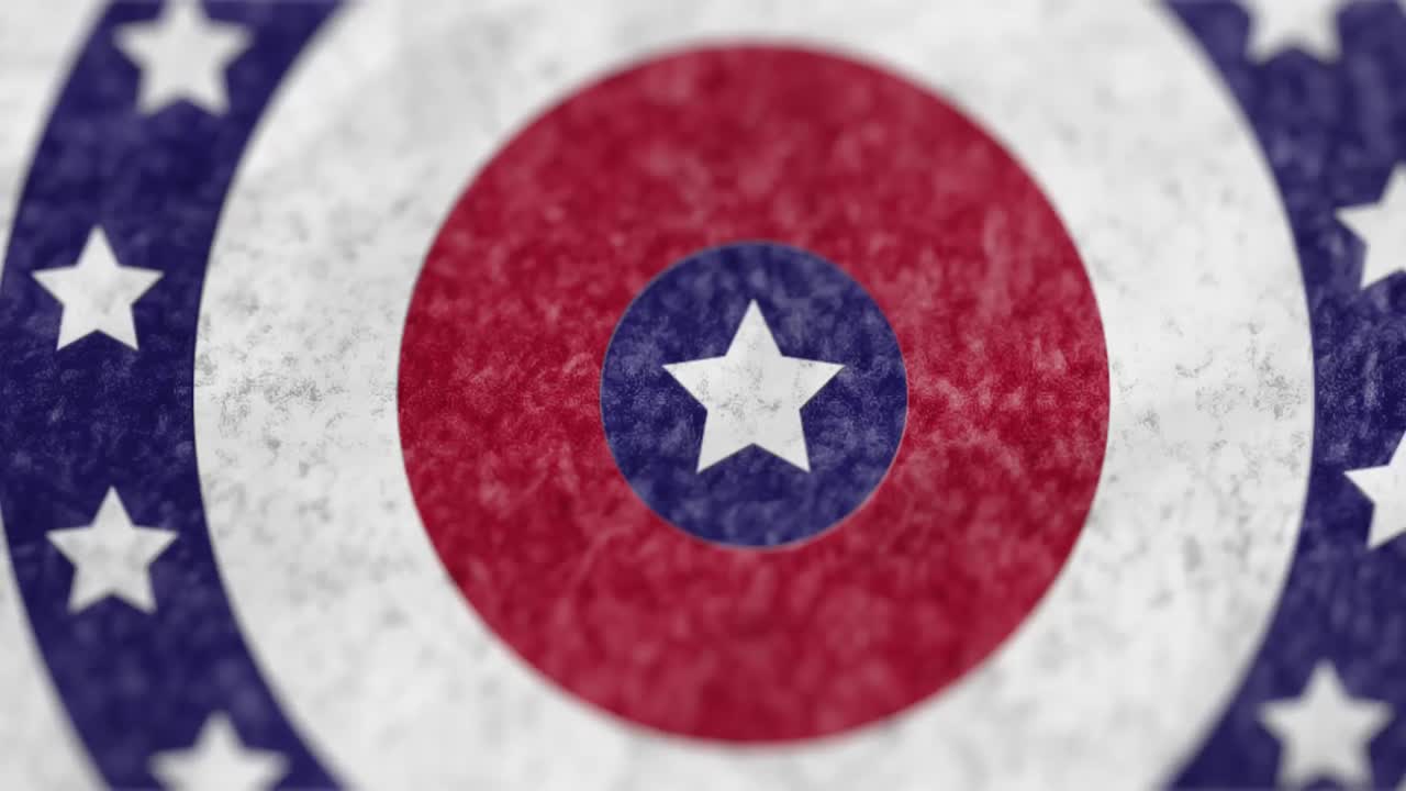 bandera estadounidense con estrellas blancas giratorias con círculos blancos, azules y rojos