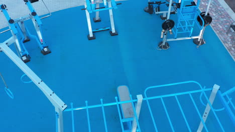 fitness equipment setup in an outdoor exercise area