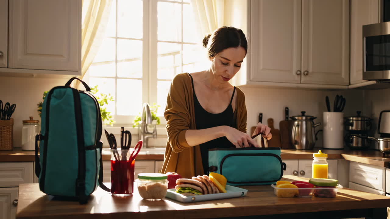 Donna che prepara un pranzo sano per la scuola
