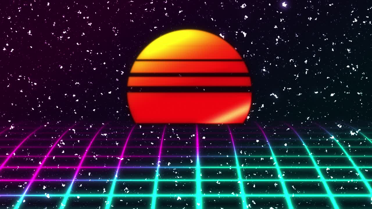 네온 그리드 위의 레트로 일몰