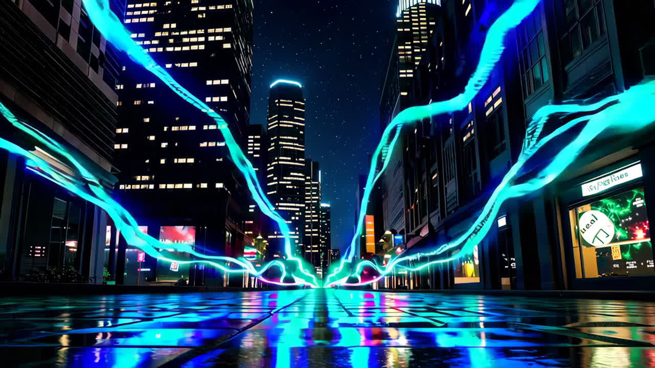 paisaje urbano de neón por la noche