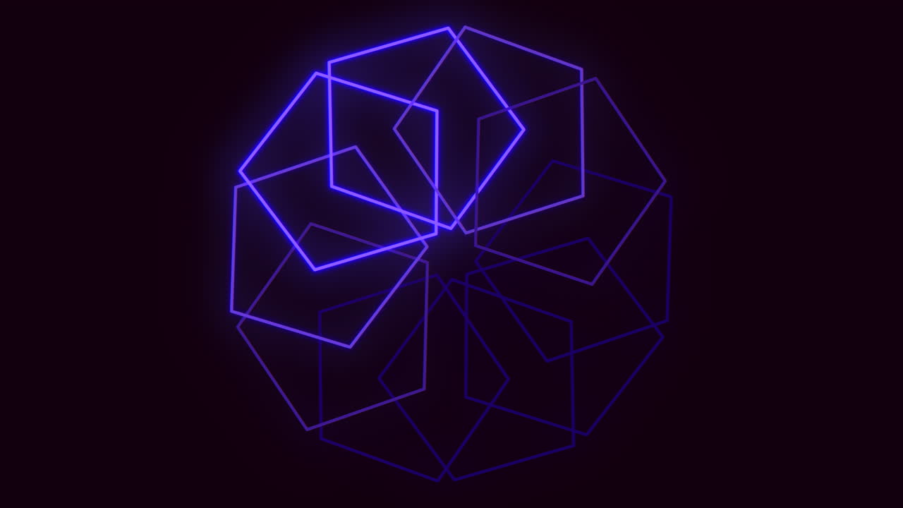 빛나는 파란색 기하학적 모양의 상호 연결된 선과 모양