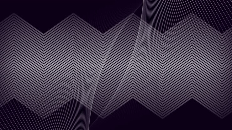 Animation af tynde kinetiske hvide zigzaglinjer og et overlay af parallelle linjer, der bevæger sig på sort baggrund